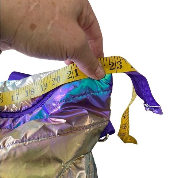 Large Metallic Puffer Tote Weekender w/ Decorative purple Straps - Picture 10 of 16